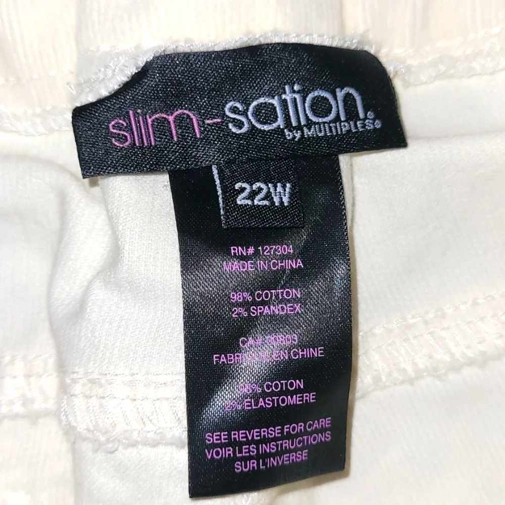 Slimsation Pants NWT 22W Cream Corduroy Straight Leg Stretch Tummy Control Fall